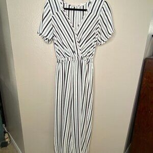 Sienna Sky Women’s Striped Jumpsuit Medium Black/White Polyester Short Sleeve